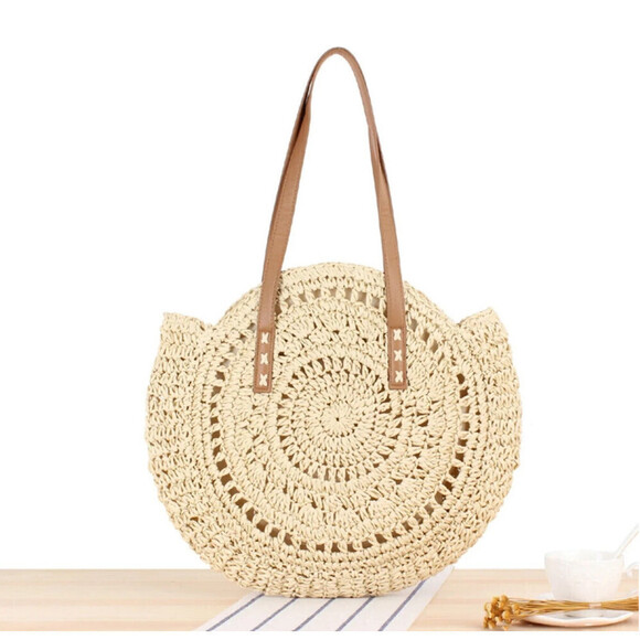 Geometric Pattern Beach Bag In Khaki - Picture 1 of 8